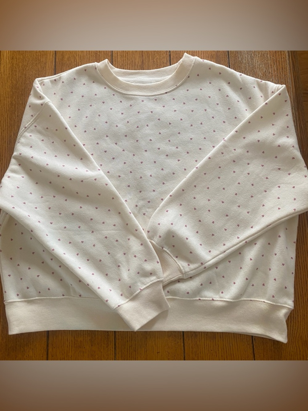 Pink Rose Cream Crewneck Sweater with Pink Heart Print